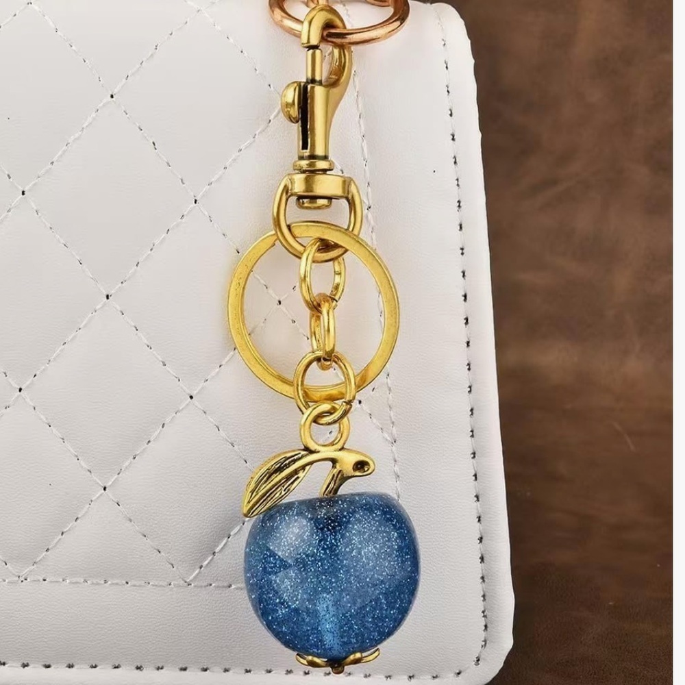 Apple purse clip Apple Keychain with Gold Accents